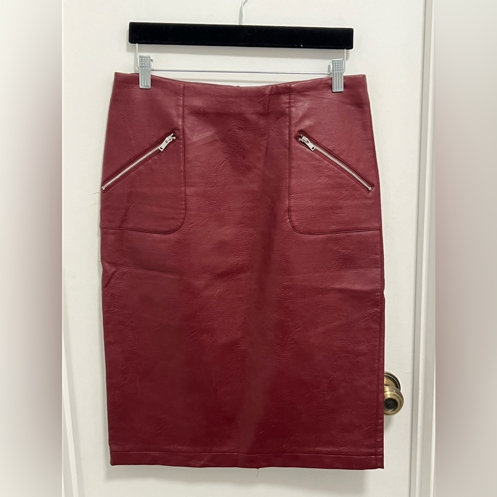 Catherine Women Faux Leather Burgundy Pencil Skirt